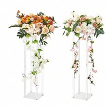 2Pcs & 10Pcs Acrylic Wedding Flower Stand, With Acrylic Laminate,Acrylic Vase Column Geometric Centerpiece Stands, Floral Display Rack For T-Stage Events Reception, Party Decoration Home - 2Pcs 31.5in - 查看 1