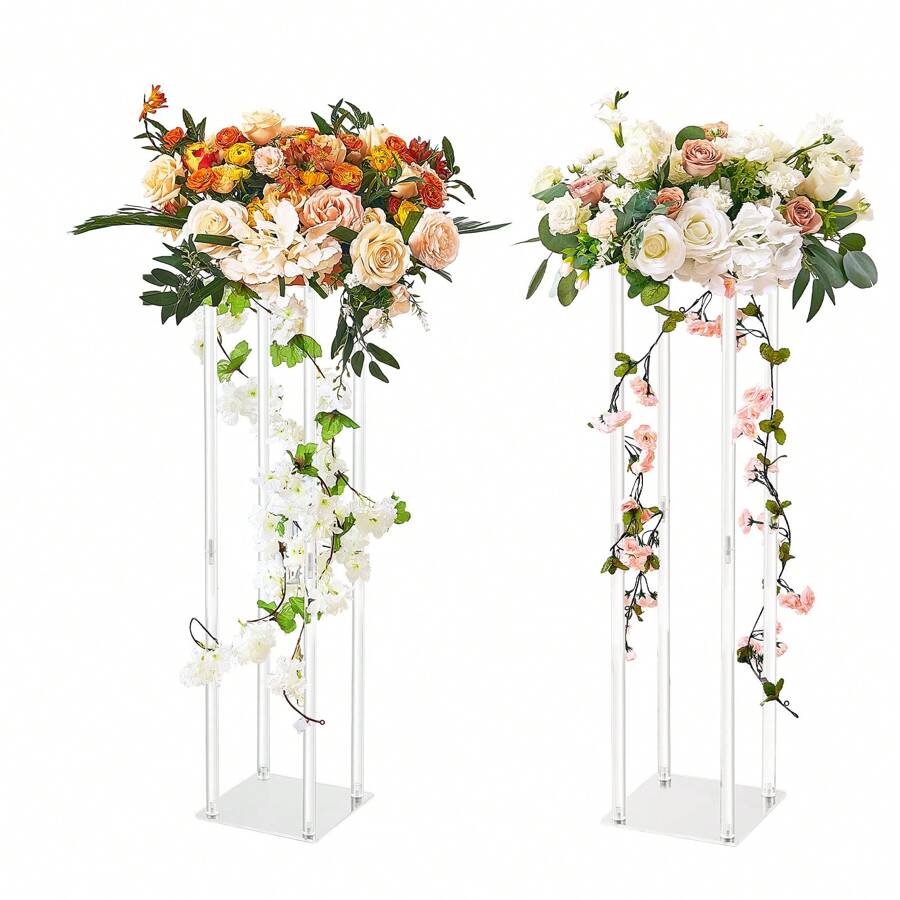 2Pcs & 10Pcs Acrylic Wedding Flower Stand, With Acrylic Laminate,Acrylic Vase Column Geometric Centerpiece Stands, Floral Display Rack For T-Stage Events Reception, Party Decoration Home - 2Pcs 31.5in - 查看 1