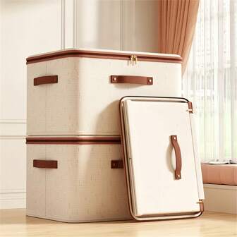 1个/2个/5个装 现代可折叠收纳盒，带拉链盖和提手，亚麻布材质，可折叠衣柜整理盒，长方形多用途非防水收纳箱，适用于内衣、胸罩、袜子、衣物抽屉、床底等。