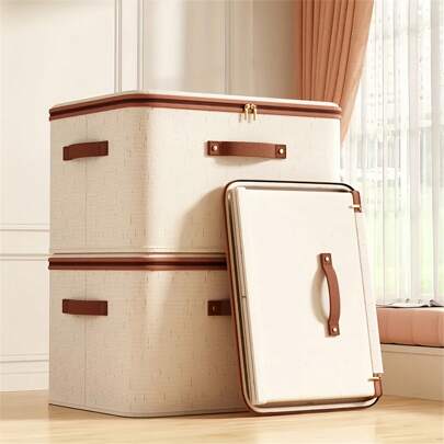 1 peça/2 peças/5 peças Caixa de armazenamento dobrável empilhável contemporânea com tampa com zíper e alça, organizador de armário dobrável em tecido de linho, caixa de recipiente retangular multiuso não impermeável para roupas íntimas, sutiãs, meias, gaveta de roupas, armazenamento embaixo da cama