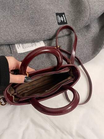 1 Stück burgunderrote vintage geölte Wachsleder glänzende kleine Handtasche, einzigartiger Retro-Stil Shopper, modisch & vielseitig, mit Reißverschluss verschließbare PU-Leder Umhängetasche, geeignet für den täglichen Gebrauch, Dates, Geschenke