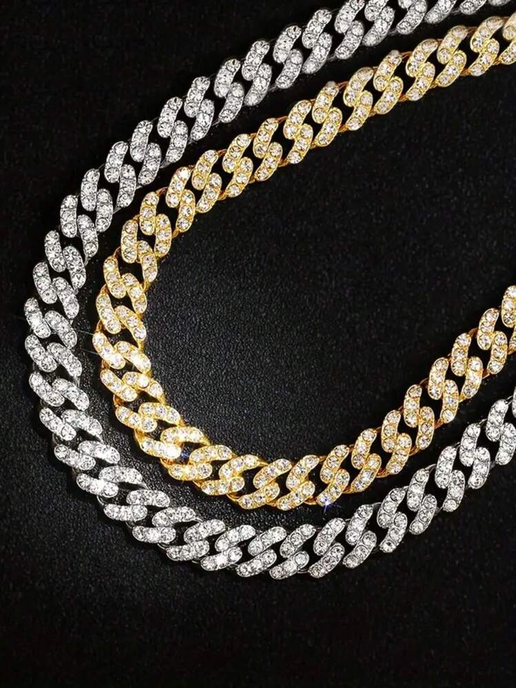 kuuioe 1 件全水钻嘻哈设计三钻链项链 1 厘米宽精致闪亮锁骨链，派对珠宝，适合日常搭配，完美的新年礼物，情人节礼物，妈妈，母亲，母亲节，礼物 - 銀色 - 查看 3