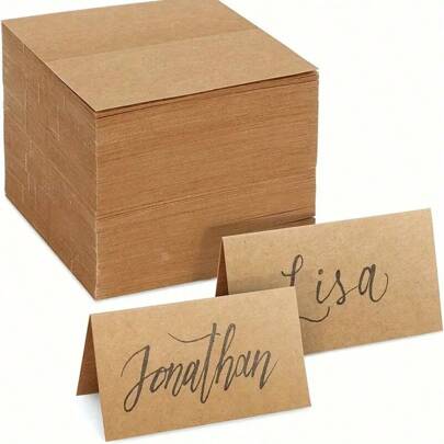 25/50pcs Kraft Paper Place Cards, Table Setting Cards For Weddings, Confirmations, Graduations, Birthdays, Table Numbers, Accessories, Wedding & Birthday Party Decor, Blank Name Cards