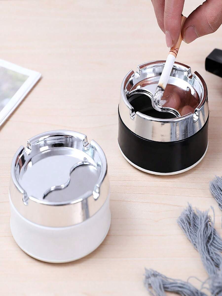 1 pièce Cendrier élégant, cendrier en acier inoxydable résistant aux rayures, anti-renversement avec couvercle résistant au vent, pour la maison, le café, le bar, la voiture