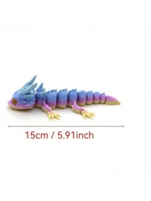 3D Printed Mini Dragon Figurine With Realistic Eyes, Multi-Color Gradient Holographic Decor Toy - Multicolor - View 8