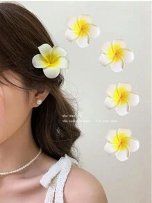 4pcs Flower Shaped Hair Clips, Women White Yellow Flower Decor Alligator Hair Clip, Boho Hair Claw, For Everyday Wear, Beach Vacation, Party Wear Accessories Hair Accessories For Women Hair Claws Hair Barrettes