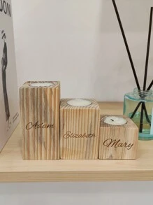 Customized 3-Name Engraved Rectangular Stepped Wooden Candle Holder, Thanksgiving/Christmas Gift, Warm Home Decor, Festival Atmosphere Decor, Party Decor, Desktop Decor, Study Room Decor