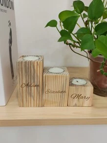 Customized 3-Name Engraved Rectangular Stepped Wooden Candle Holder, Thanksgiving/Christmas Gift, Warm Home Decor, Festival Atmosphere Decor, Party Decor, Desktop Decor, Study Room Decor
