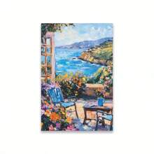 1PC Mediterranean Posters Coastal Balcony View Travel Print Santorini Church Art Print Greek Island Landscape Canvas Painting Wall Arts Decor No Frame Gifts Birthday Graduation