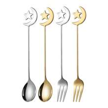 1/4/6/8pcs 304 Stainless Steel Crescent Moon & Star Dessert Spoons - Silver/Gold Cutlery, Tableware Set For Coffee, Holiday Gift
