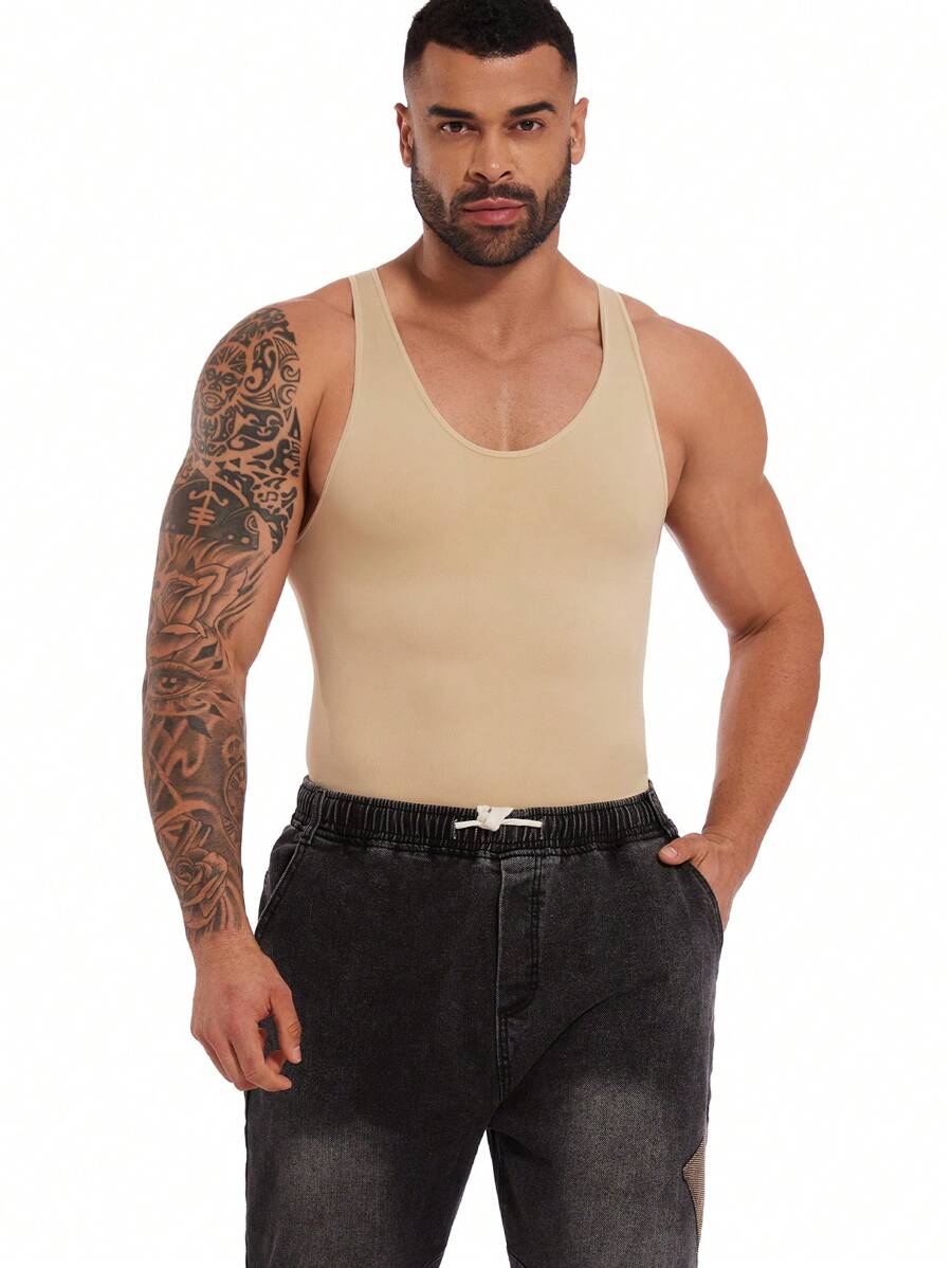 Men Full Body Shaper Underwear Slimming Compression Bodysuit Breathable Tummy Control Shapewear Abdomen Waist Trainer Corset - Beige - View 1