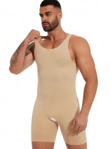 Men Full Body Shaper Underwear Slimming Compression Bodysuit Breathable Tummy Control Shapewear Abdomen Waist Trainer Corset - Beige - View 2