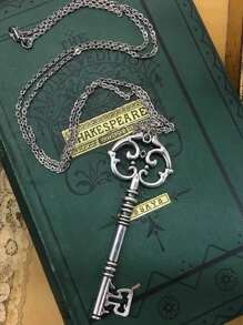 1 pieza Colgante de llave mágica misterio gótico, collar de joyería de brujería vintage de bronce plateado como regalo para hombres