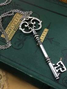 1 pieza Colgante de llave mágica misterio gótico, collar de joyería de brujería vintage de bronce plateado como regalo para hombres