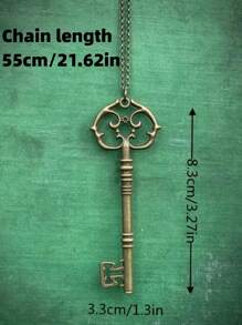 1 pieza Colgante de llave mágica misterio gótico, collar de joyería de brujería vintage de bronce plateado como regalo para hombres
