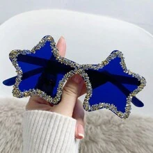 1 Pc Y2K Vintage Style Dopamine Fashion Glasses With Stars Design, Handmade Rhinestone Decoration, Frameless, Unique And Fashionable, Ideal For Wedding, Beach Party, Dance Party And Outdoor Activities Shades Beach Accessories Halloween Beach Accessories For Women Glasses Shades Basics Fall Winter Women Outfits Clothes Business Casual Gifts