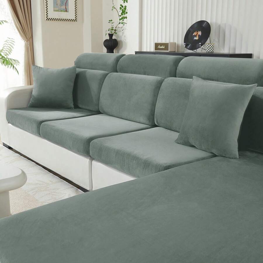 YSTYLE Housse Coussin Canapé Velours、Housse De Coussin Extensible、Universelle Housse Coussin Canape、Housse Assise Canapé Antidérapante、Housse Dossier Canapé - 淡綠 - 查看 1