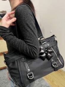 2024 Neue Studentenhandtasche für Frauen, Schultertasche mit großer Kapazität, süße Motorradtasche mit Premium-Nischendesign, Pendlertasche