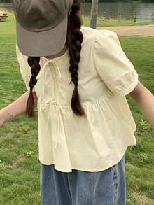 法式彼得潘领学院风女式泡泡袖衬衫