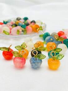12pcs Random Color Glass Apple & Leaf Decor Handmade DIY Jewelry Accessories