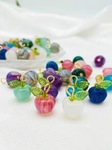12pcs Random Color Glass Apple & Leaf Decor Handmade DIY Jewelry Accessories