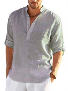 Men's Casual Fashion Breathable Cotton Long-Sleeved Shirt - 灰色 - 查看 1