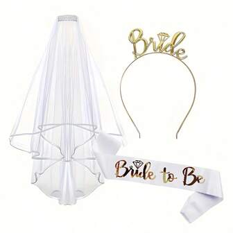 1 Set Bridal Rose Gold Headband, Veil & Hair Accessories, For Bachelorette Party, Wedding Photos, Bride-To-Be Costume & Accessories