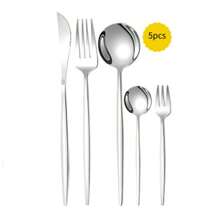 5 件套不锈钢牛排刀、叉和勺餐具套装、餐勺和甜点勺、适用于家庭聚会、餐厅和派对、厨房、圣诞礼物 - 彩色 - 查看 9