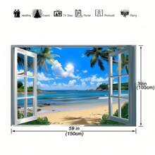 One Photo, Tropical Island Background, Window View, Coconut Trees, Waves, Beach, Photography Background, Wedding Photo, Props, Theme, Birthday Party, Couple Portrait, Studio Props - Multicolor - View 2