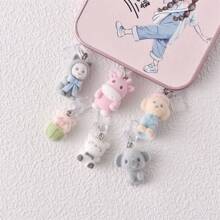 Cute 3D Flocked Animal (Koala, Cow, Cat) Shaped Mobile Dust Plug, Type-C Anti-Dust Plug Pendant Couple Keychain Gift, Anti-Lost - Multicolor - View 3