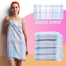 1 Blue And Pink Retro Classic Plaid Beach Towel, Personalized Portable And Fashionable Beach Towel, Quick-Drying Polyester Mixed Material, Soft And Skin-Friendly, Anti-Sand And Water-Absorbent, Universal Holiday Style Suitable For Swimming Pools, Travel, Yoga And Swimming Training, Multiple Sizes Available, Great Gift Summer,Holiday