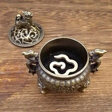 1 件复古麒麟双龙香炉，古董金属香座带盖和神兽雕像，优雅的桌面香薰炉，适合家居装饰，传统中国香炉，适用于节日场合 - 彩色 - 查看 6