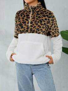 Hoodies For Women Camo Leopard Print Tops Pullover Hooded Sweatshirt Drawstring With Pocket - White - View 3