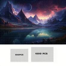 Puzzle de 500/1000 piezas con paisaje fantástico y vista nocturna - Montañas que brillan de manera onírica, un desafío de alta dificultad para entusiastas de los puzzles, una opción de regalo perfecta para cumpleaños, fiestas y decoración del hogar - multicolor - Ver 5