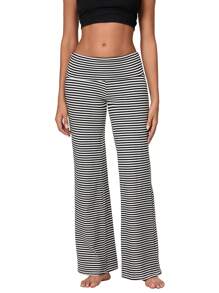 Women Y2k Palazzo Yoga Pants Fold Over Flare Leggings Low Rise Solid Color Stretch Casual Wide Leg Pants Comfy Lounge Pants Bootcut Bell Bottoms Baggy Sweatpants Streetwear - 彩色 - 查看 2