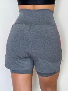 Double Fitness Gym Shorts With DryFit Detail - 灰色 - 查看 3