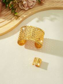 Mgyi 金色铜时尚高端奢华复古女士珠宝套装，18K 镀金优雅奢华方形设计手链、女士戒指，适合尼日利亚、迪拜、中东、沙特阿拉伯新娘婚礼、日常佩戴、结婚周年纪念礼物、万圣节送给朋友的礼物