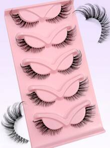Asiteo 5 Pairs Cat Eye & Fox Eye False Eyelashes With Transparent Band, Natural Looking Faux Mink Eyelashes For Makeup - 眼尾拉長款 - 查看 7