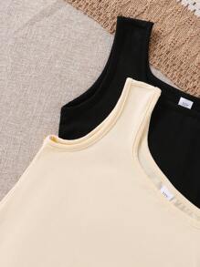 2pcs/Set Tween Girl Solid Color Square Neck Casual Jumpsuit - Multicolor - View 4