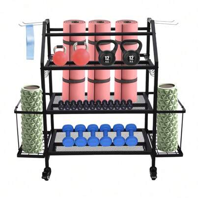  Futchoy Equipo Deportivo Almacenamiento Estante de Almacenamiento de Pelotas Utensilios Deportivos Metal + Ruedas 99.5 * 40 * 92.6cm / 39 * 15.7 * 36.4in