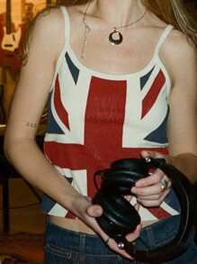 Women's Union Jack Print Camisole Summer Sleeveless Scoop Neck Crop Tank Tops Sexy Backless Slim Fit Cami Tops Y2K Streetwear - 白色 - 查看 7