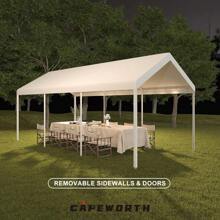 Carport,12x20 Heavy Duty Carports, Canopy, Garage, Metal Shed, With 4 Roll-Up Ventilated Windows, Outdoor, Storage, Car, Boat,12x20 Grey - White-10X20 - View 8