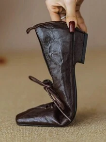 Giày Oxford da đế dày buộc dây Derby màu trung tính 2024 dành cho nữ, xuân thu - màu nâu - Xem 4