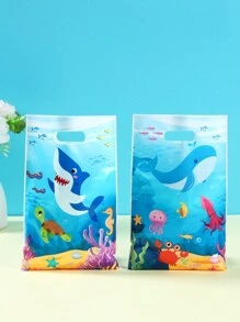 10/25/50 件海洋动物图案礼品袋，鲨鱼章鱼动物主题生日派对家庭节日派对装饰用品，感谢礼品袋，多用途礼品包装用品情人节 - 海洋動物 - 查看 4