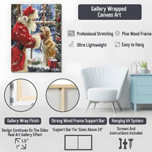 1Pc Framed Canvas Poster, Santa Claus And Dogs Wall Art Canvas Paintings, Ideal Gift For Bedroom Living Room Corridor, Wall Art, Wall Decor, Winter Decor, Room Decoration