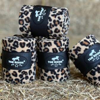 TGW RIDING 4 pezzi di bende da cavallo in tessuto morbido e spesso, con stampe artistiche di leopardo, righe arcobaleno, pois, cavalli, lavorate a doppia spazzolatura e singolo arricciamento