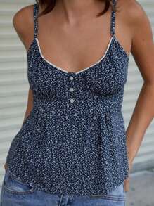 Women Y2k Vest Cami Top Floral Low Cut Ruffle Hem Spaghetti Strap Babydoll Shirts Fairy Grunge Aesthetic Streetwear