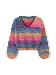 EAVA Fall/Winter Collection Korean Style Loose-Fit Casual, Effortlessly Versatile, Sweet And Colorful Soft V-Neck, Pullover Knit Sweater For Women,New Year Outfit,New Year,Christmas,Christmas Sweater,Christmas Jumper, New Year Clothes