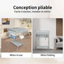 Cambiador con patrón de nubes, adecuado para bebés de 0 a 12 meses, altura ajustable, 4 modos 95-101 cm, portátil y móvil, 4 ruedas universales, canasta de almacenamiento de 70x15x16 cm, cinturón y caja de almacenamiento, plegable para ahorrar espacio, gris/negro/ opciones de color azul marino disponibles