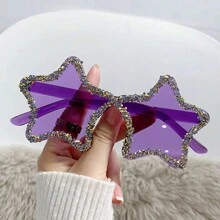 1 Pc Y2K Vintage Style Dopamine Fashion Glasses With Stars Design, Handmade Rhinestone Decoration, Frameless, Unique And Fashionable, Ideal For Wedding, Beach Party, Dance Party And Outdoor Activities Shades Beach Accessories Halloween Beach Accessories For Women Glasses Shades Basics Fall Winter Women Outfits Clothes Business Casual Gifts